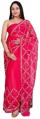 Yahvika Sarees Embroidered Bollywood Chiffon Saree(Magenta, Pink)