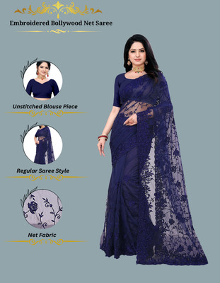 SPAREN CREATION Embroidered Bollywood Net Saree(Blue)
