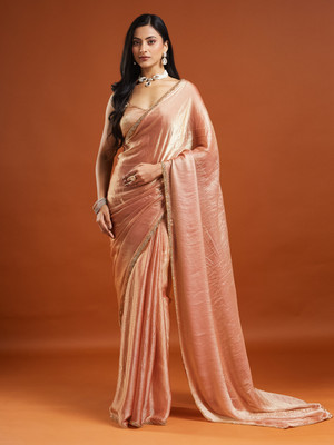 Gyavali Solid/Plain Bollywood Silk Blend, Organza Saree(Orange)