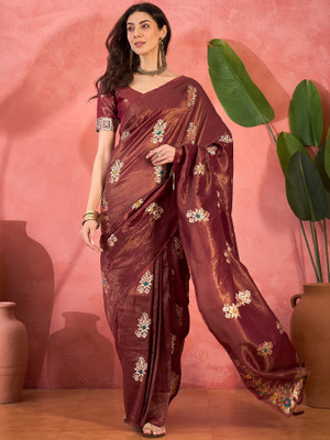 Sangria Self Design Saree with Attached Blouse Silk Blend Saree(Maroon)