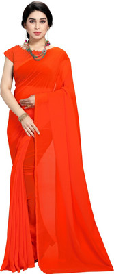 ANAND Solid/Plain Daily Wear Georgette Saree(Orange)