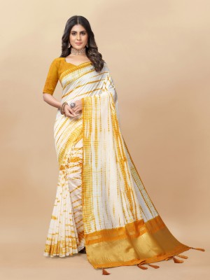 Kimisha Printed Bollywood Cotton Blend Saree(Yellow)