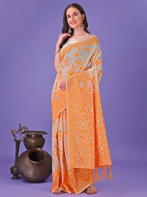 Divastri Woven Banarasi Cotton Linen Saree(Orange)