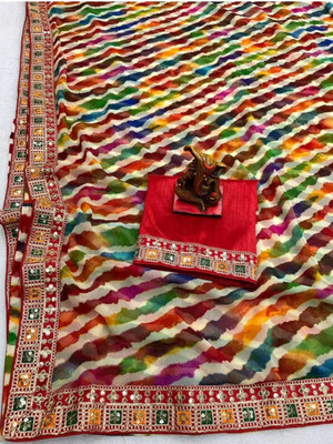 Devangi Fashion Printed Leheria Georgette Saree(Red)
