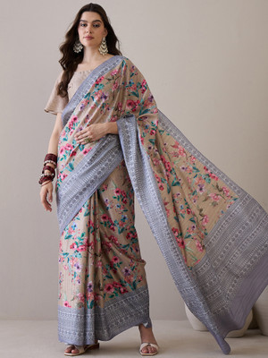 Sareemall Printed Daily Wear Silk Blend Saree(Beige)
