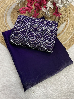 Aquiliq Embroidered Bollywood Satin, Silk Blend Saree(Purple)