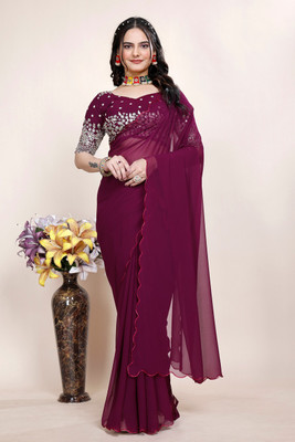SAADHYA CREATION Embroidered, Solid/Plain Bollywood Georgette Saree(Purple)