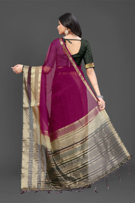 Aarunika MNT Printed, Woven Bollywood Organza Saree(Magenta)