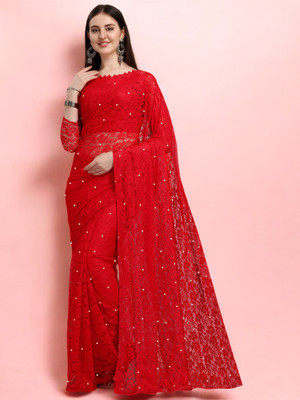 NEXA Printed Bollywood Brasso Saree(Red)