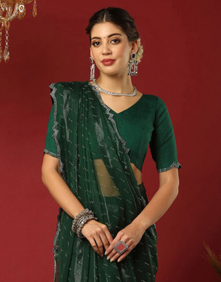Samah Self Design, Embellished Bollywood Georgette Saree(Green)