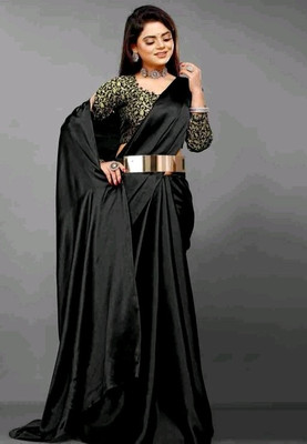Arpita Fashion Solid/Plain, Self Design Bollywood Satin Saree(Black)