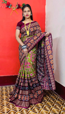 ARTFULTHREADS Printed, Graphic Print Sambalpuri Pure Cotton Saree(Multicolor)