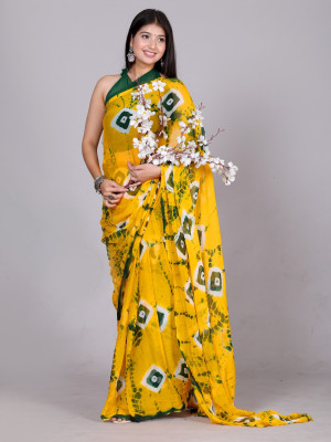 RGF Printed, Self Design, Hand Painted, Color Block Handloom Chiffon, Georgette Saree(Gold)
