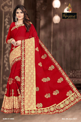 RANJANA CREATION Self Design Bollywood Net Saree(Red)