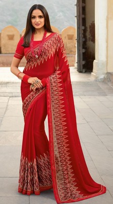 Hensi sarees shop Woven Venkatagiri Georgette, Art Silk Saree(Red)