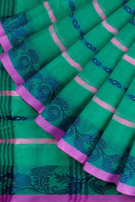 Ganesh plastic and industry Woven Tant Pure Cotton Saree(Blue)