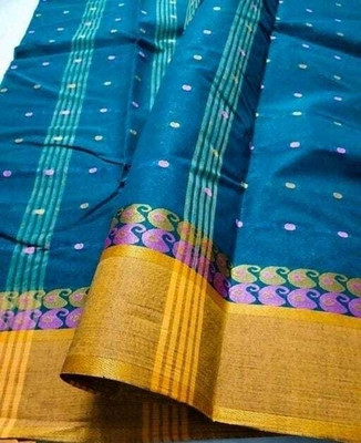 Sthaker Self Design Tant Pure Cotton Saree(Blue)