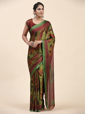 GOPINATH WEAVES Digital Print Assam Silk Chiffon Saree(Green)