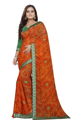 supalee tex Printed Bandhani Georgette Saree(Orange)