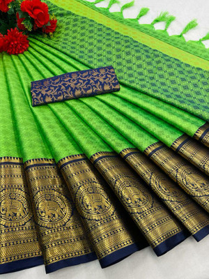 Fancy Fab Printed Dharmavaram Cotton Silk Saree(Light Green)