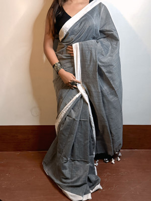 SMRITI BOUTIQUE Solid/Plain Handloom Handloom Pure Cotton Saree(Grey)