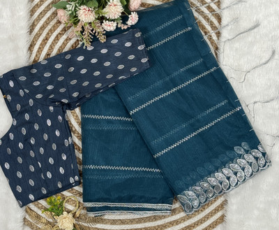 PATTARI Embroidered Bollywood Net Saree(Blue)