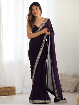 ANOUK Embellished Bollywood Satin Saree(Purple)