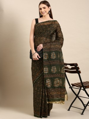 SHANVIKA Printed Kalamkari Pure Cotton Saree(Green)