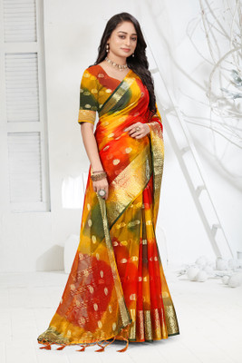 HouseOfCommon Printed Bollywood Organza Saree(Multicolor)