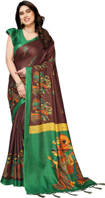 Priyashi Printed Mysore Art Silk Saree(Brown)