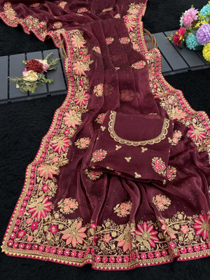 KHRITI FAB Embroidered Bollywood Jimmy choo Saree(Maroon)
