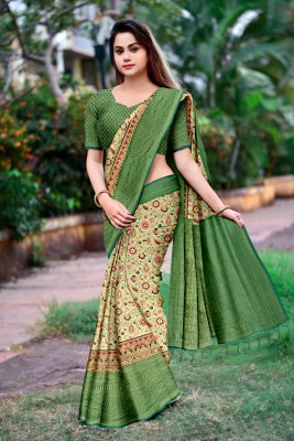 AK Fashion Printed Kanjivaram Tussar Silk Saree(Light Green)