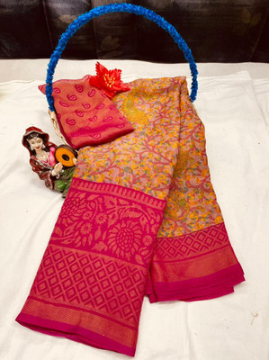 Shrimorifashion Printed Bollywood Silk Blend Saree(Pink)