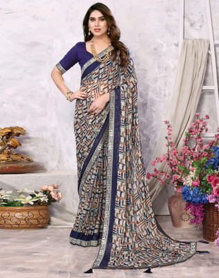 Samah Geometric Print, Printed, Embellished Bollywood Chiffon Saree(Green, Multicolor)