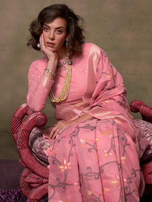 Sareemall Woven Banarasi Silk Blend Saree(Pink)