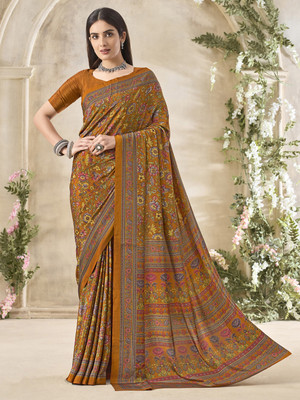 Sareemall Printed Daily Wear Crepe Saree(Mustard)
