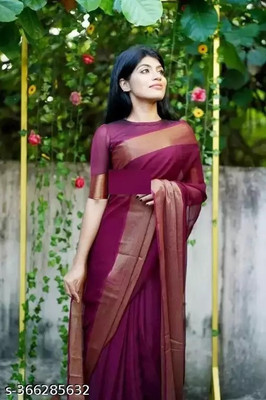 Amavii Solid/Plain Bollywood Chiffon Saree(Pack of 2, Purple)