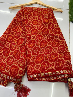georgette Printed Bandhani Georgette Saree(Red)