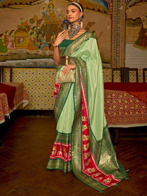 ANOUK Woven Patola Silk Blend Saree(Light Green)