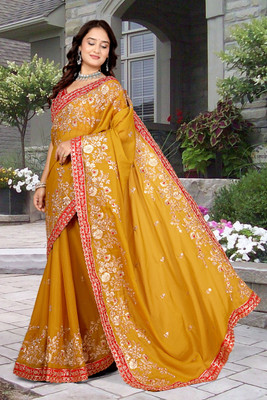 Aksh Fashion Embroidered Bollywood Georgette Saree(Yellow)