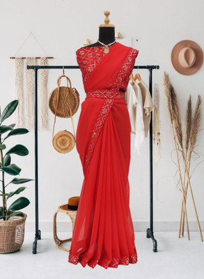 Kalavrit Creation Embroidered Bollywood Georgette Saree(Red)
