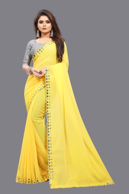 Vivan Fab Self Design Bollywood Chiffon Saree(Yellow)