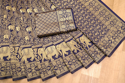 PARAMPARA CREATION Woven Kanjivaram Pure Silk Saree(Blue)