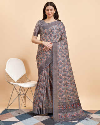 Divastri Digital Print Handloom Silk Blend Saree(Grey)