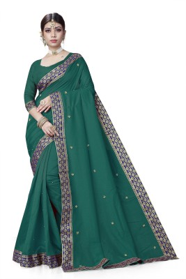 STYLEOO Applique Daily Wear Art Silk Saree(Dark Green)