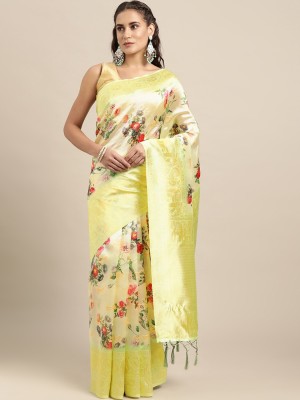 Leeza Store Woven, Digital Print, Self Design Banarasi Jacquard, Silk Blend Saree(Green)