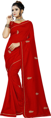 SISA ENTERPRIZE Embellished, Solid/Plain Bollywood Net Saree(Red)