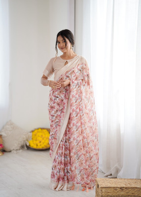 Divastri Digital Print, Floral Print Daily Wear Georgette, Satin Saree(Orange)