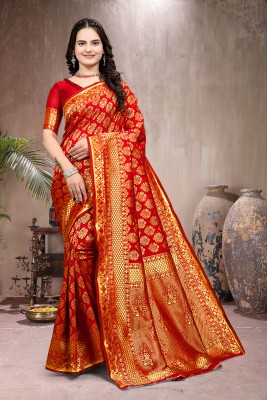 Om Shantam sarees Woven Bollywood Art Silk, Jacquard Saree(Red)