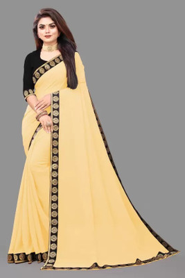 OKTAT Solid/Plain Banarasi Georgette Saree(Cream, Black)